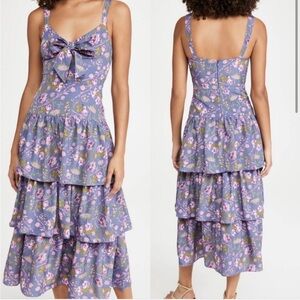 Likely Purple Floral Front Tie Tier Midi Dress